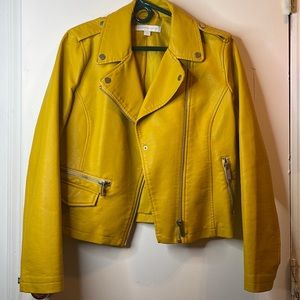 Yellow Synthetic Leather Jacket
